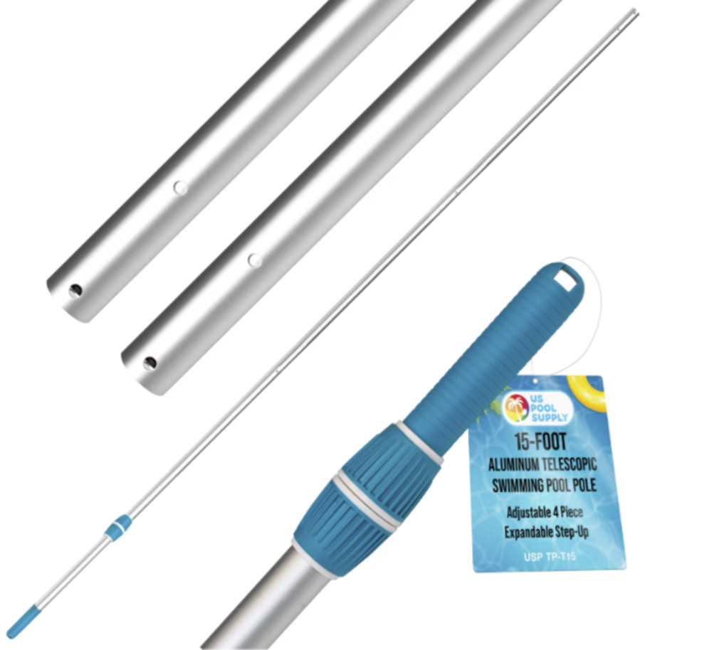 Professional 15-Foot Aluminum Telescopic Swimming Pool Pole Adjustable 4 Piece